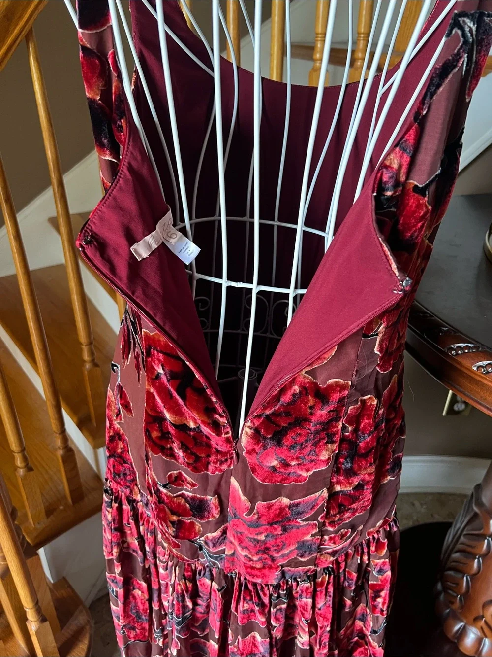 Hutch The Ridge Burgundy Velvet Maxi Dress Drop Waist Wedding Cocktail Sz 6 - Picture 7 of 13
